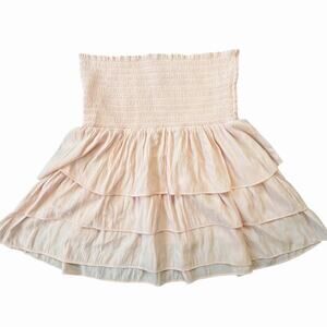 Ramy Brook New York Baby Pink Smocked Layered Ruffle Mini Skirt Size XS